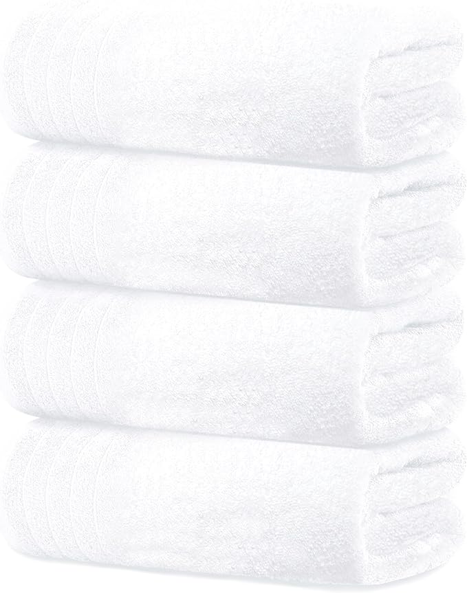 Tens Towels Pack of 4 Extra Large Bath Towels 30 x 60 Inches, 100% Cotton, Larger & Lighter Weight, Quicker to Dry, Super Soft and Absorbent, Perfect for Bathroom, White
