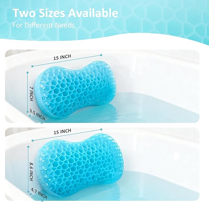 Sunlit Bath Jello Gel Bath Pillows, Lumbar Pillow for Bathtub, Back Support Pillow, Gel Pillow with Non-Slip Suction Cups for Lumbar, Back Rest Support, Fits Curved or Straight Back Tubs, Aqua