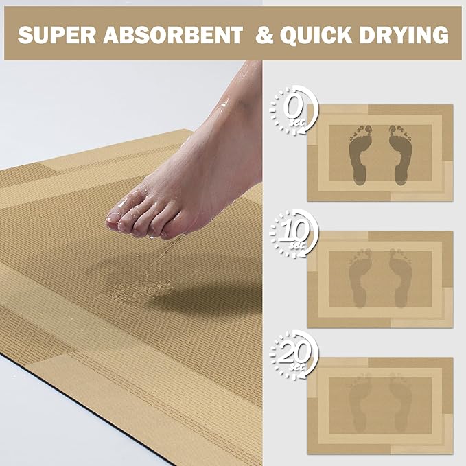 Non Slip Bath Mat, Rubber Backing Ultra Thin Bathroom Rugs Fit Under Door Quick Dry Super Absorbent Washable Bath Rug Shower Mat for Bathroom Floor Bathtub Shower Sink, Easy Care Brown 24"x 35"