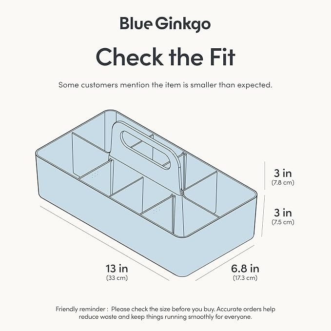 BLUE GINKGO Stackable Organizer Caddy – Korean-Made Portable Tote for Bathroom, Office, Crafts, or School Supplies (Long Rectangle, Blue)