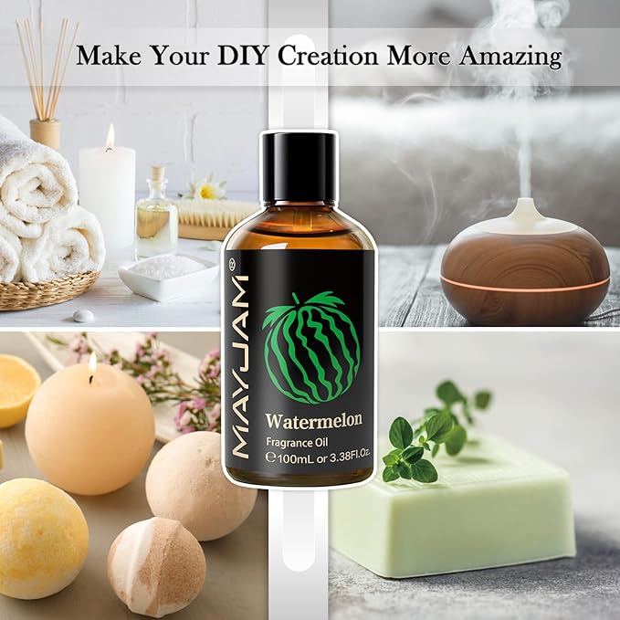 MAYJAM 100ML/3.38FL.OZ Watermelon Fragrance Oils with Glass Dropper, Essential Oils for Diffusers for Home, Long Lasting Scented Oils for Diffusers Soap Candle Making