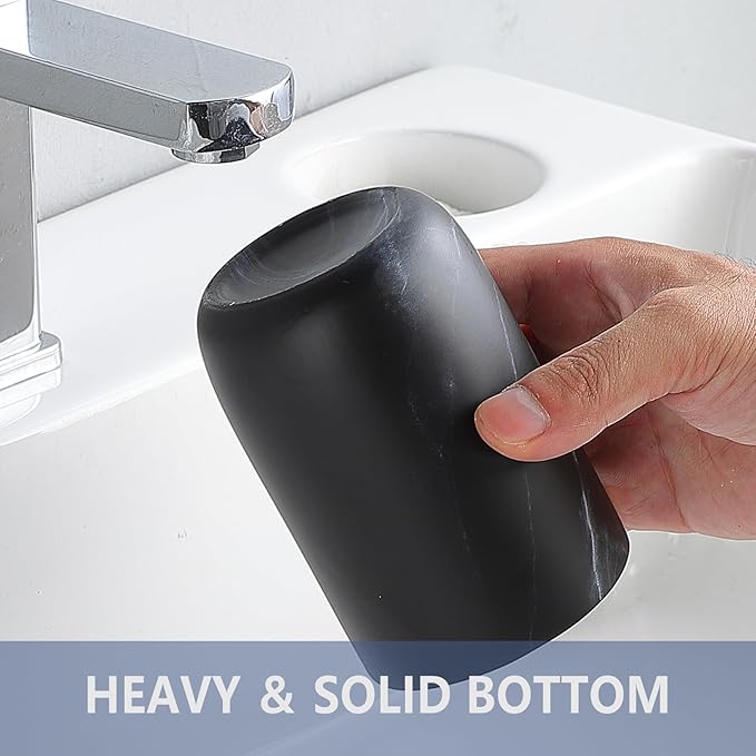 Black Marble Toothbrush Holder - Ceramic Toothbrush Holders for Bathrooms Toothbrush Toothpaste Holders Set, Black Bathroom Tumbler Cups Reusable Toothbrush Mouthwash Cup, Bathroom Counter Organizer.