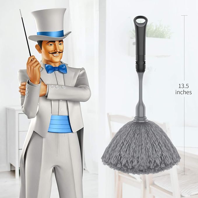 MR.SIGA Microfiber Delicate Duster, Comfortable Non Slip Handle, Detachable Washable Duster Head, Gray & Black