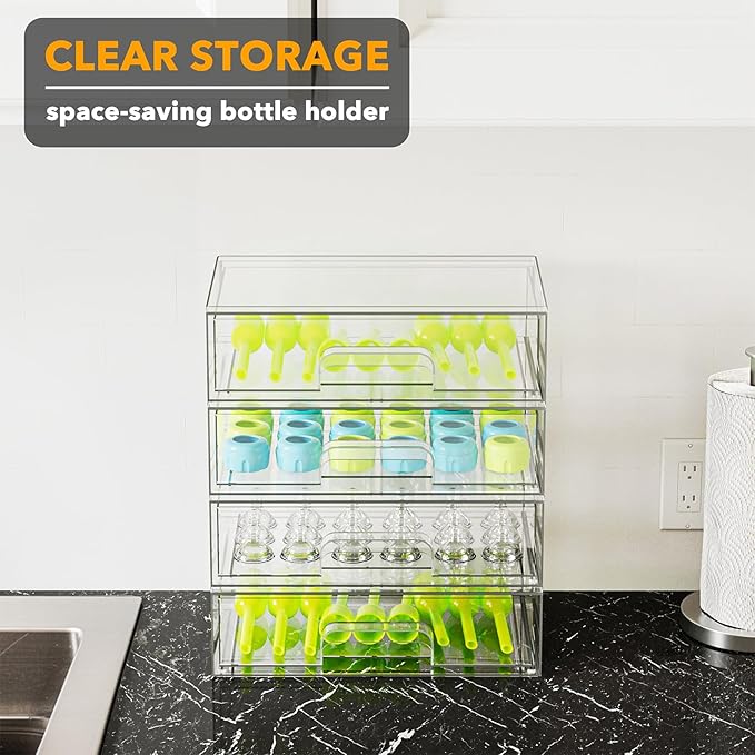 SpaceAid Bottle Storage Organizer Baby - Acrylic Bottles Station Organizer Container, Stackable Clear Drawers for Countertop, Vanity, Bathroom, Cabinet, Pantry Organization, 4 Pack, 4L, 13.7"H