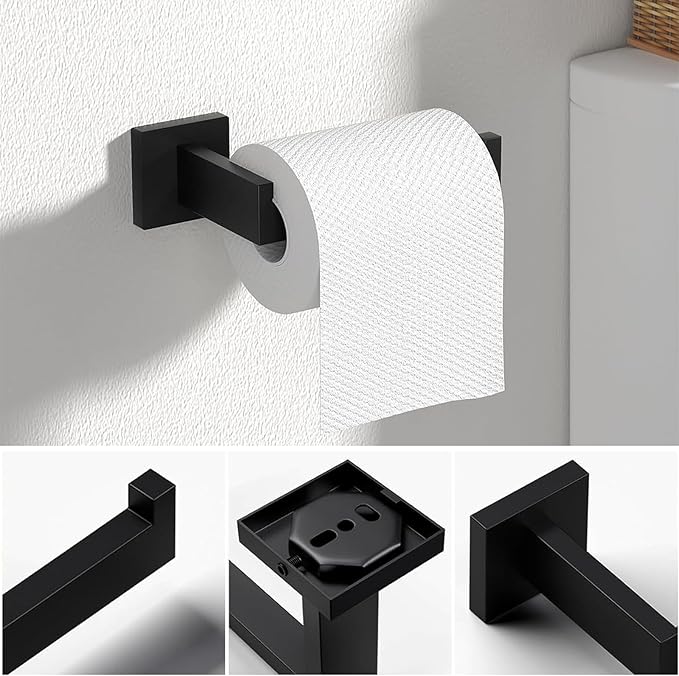 5 Piece Bathroom Towel Bar Set - SUS304 Stainless Steel Bath Towel Holder, 15.7 Inch Towel Racks for Bathroom Wall Mounted, Bathroom Hardware Accessories Set - Matte Black