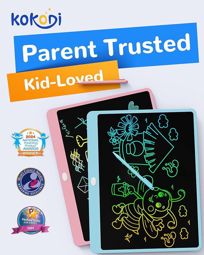 KOKODI LCD Writing Tablet, 16 Inch Colorful Doodle Board Drawing Tablet, Erasable Reusable Electronic Drawing Pads, Educational and Learning Toy for 3-6 Years Old Boy and Girls