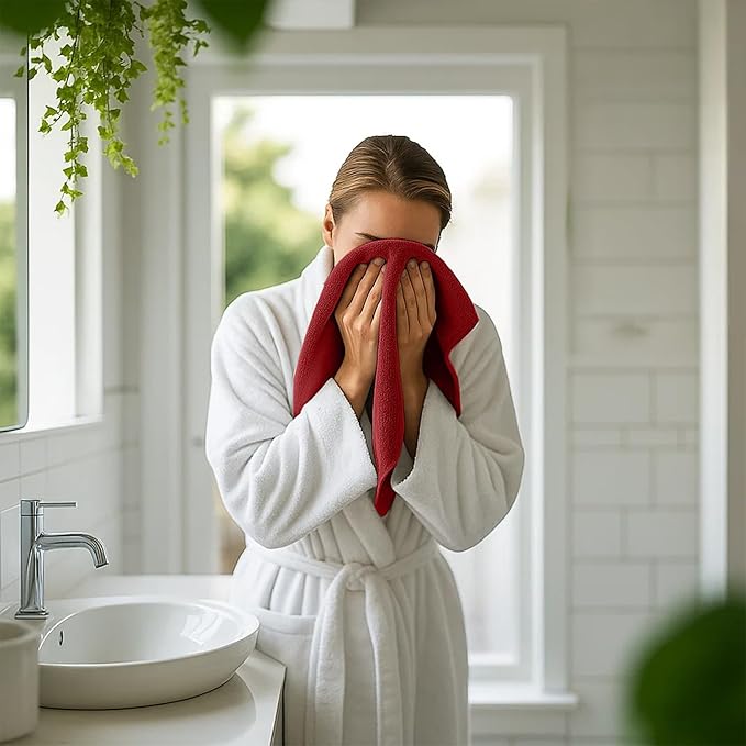 RIVERSIDE 12 Pack Washcloths - 12x12 Inches, 400 GSM, 100% Ring-Spun Cotton - Soft, Absorbent & Durable Face and Body Towels - for Bathroom, Spa, Gym, Makeup Removal & Everyday Use - Red