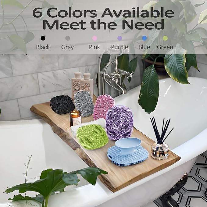 Soft Silicone Body Scrubber, Gentle Like a Hand Exfoliating Your Skin and Build Up Lather Easily, Back Large Suction Cup Easy to Store, Long-Lasting & Deep Clean （Green