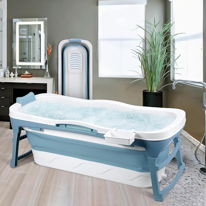 Portable Bathtub for Adult, 56'in Foldable Collapsible Tub, Ergonomically Designed Pop up Bathtub, For the Ultimate Relaxing Soaking Bath, Ideal for Small Spaces - Quick, Effortless Using Bl