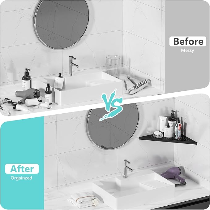 Bathroom Corner Shelf, Recessed 10" Shower Shelf Caddy, SUS304 Stainless Steel Shelf Wall Mount Triangular, No Drilling, Matte Black