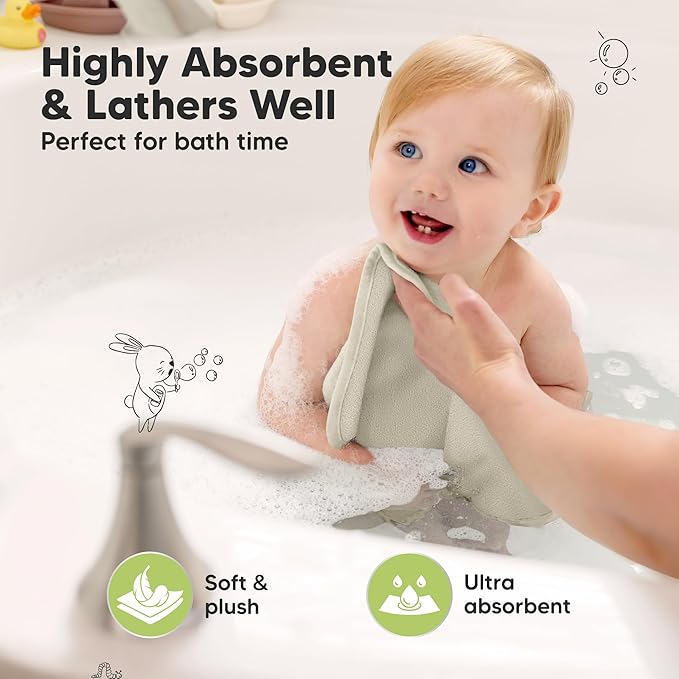 6-Pack Baby Washcloths - Soft Absorbent Viscose from Bamboo Wash Cloths for Babies, Kids, Toddlers, Infant, Newborn Bath Towels, Gentle on Sensitive Skin, 10x10 Reusable Face Towels (Stone)