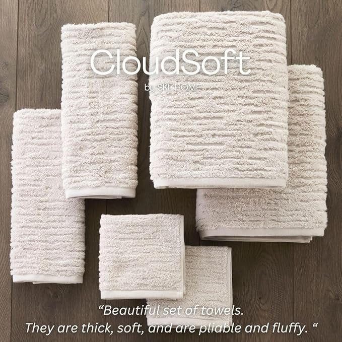 SKL Home CloudSoft Cotton Luxury 4-Piece Washcloth Set, Oatmeal