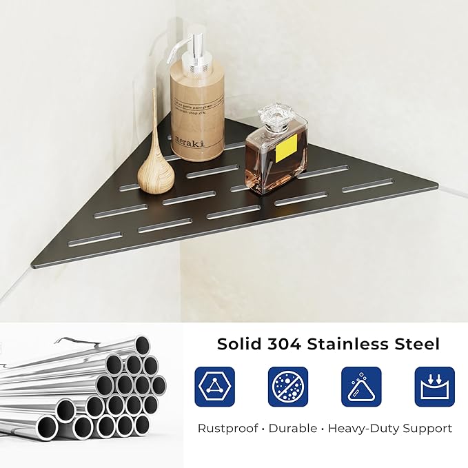Corner Shower Caddy Shelf, Recessed Built-in Bathroom Storage for Tiled 90° Walls, Matte Black 304 Stainless Steel, Set of 2