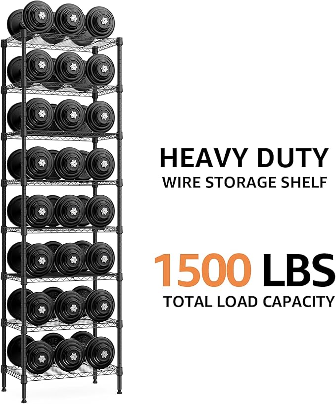 8 Tier 2000 lbs Storage Rack Metal Wire Shelving Unit, Storage Standing Shelf Organizer for Laundry Bathroom Kitchen Pantry Closet Garage Basement Utility Room, Black 13.8" D x 23.6" W x 79.5" H