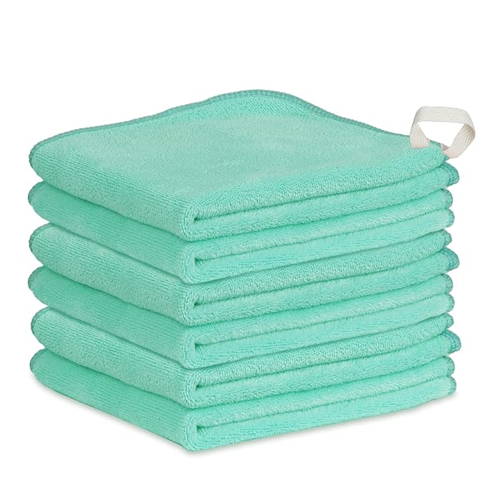 Nugilla Makeup Remover Cloth 12 x 12 Inch, Reusable Makeup Remover Towels for Washing Face, 6 Pack Washable Microfiber Face Cloth Fast Drying Washcloth, Green