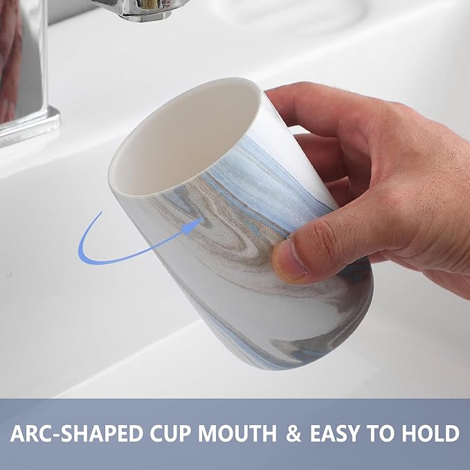 Blue Marble Toothbrush Holders - Ceramic Toothbrush Holders for Bathrooms, Toothbrush Toothpaste Holders, Marble Bathroom Tumbler Cups Reusable Toothbrush Mouthwash Cup, Bathroom Counter Organizer