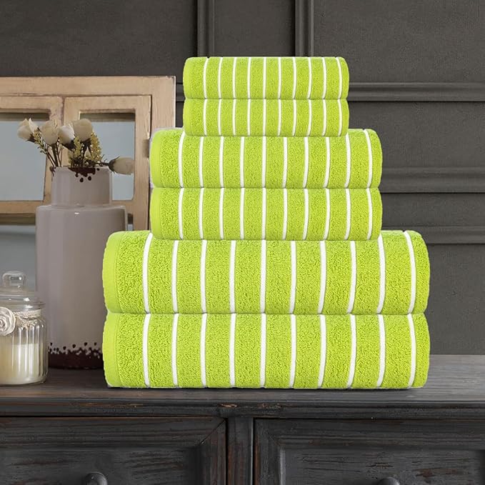 CASA COPENHAGEN Ecstatic 6 Pieces Towel Set- Lime Green, 600 GSM 2 Bath Towel 2 Hand Towel 2 Washcloth, Designed in Denmark Made of Soft Egyptian Cotton for Bathroom, Kitchen & Shower.