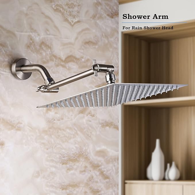 Shower Head Extender, Adjustable Shower Head Extension Brushed Nickel, Adjustable for Any Shower Angels, Universal Straight Shower Arm