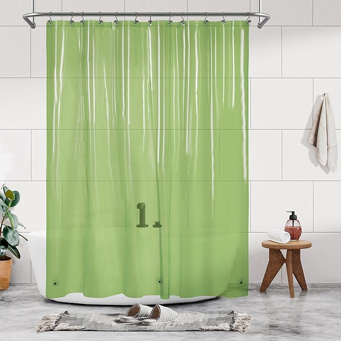 Barossa Design Clear Green Shower Curtain Liner - Premium PEVA Shower Liner with 3 Magnets and Metal Grommets, Waterproof Lightweight Standard Size Bath Curtains for Bathroom - Translucent Green