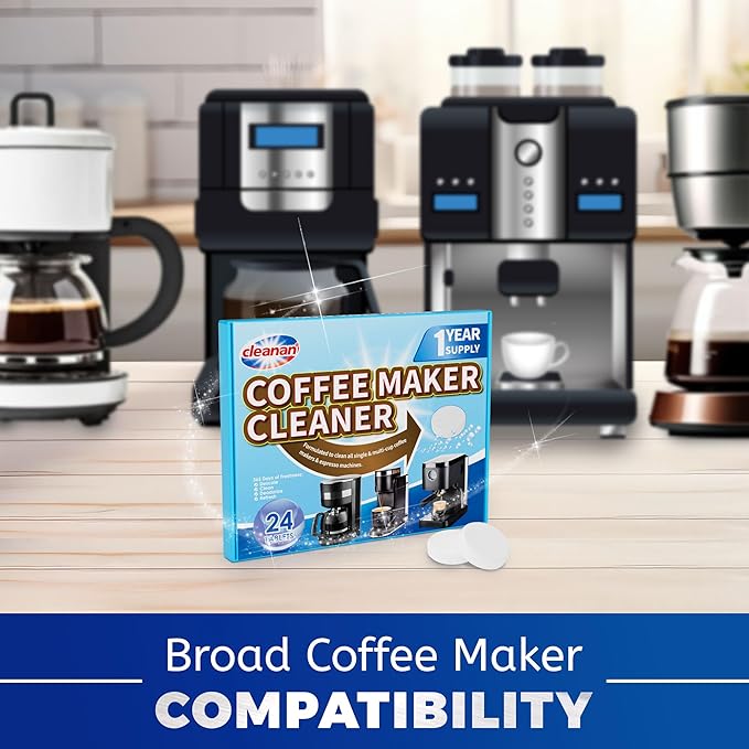 Coffee Maker Cleaner and Descaling Tablet - 24 Pack, Removes Limescale, Deep Cleans, Enhances Coffee Taste, Extends Machine Lifespan, Compatible with All Brands and Types of Coffee Makers
