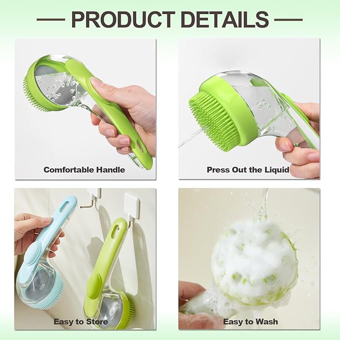 Pet Bath Brush, 2 Pack Dog Bath Brush 2 in 1 Cat Shampoo Brush with Soap Dispenser Scrubber Pet Gromming Supplies for Long and Short Haired Dogs and Cats