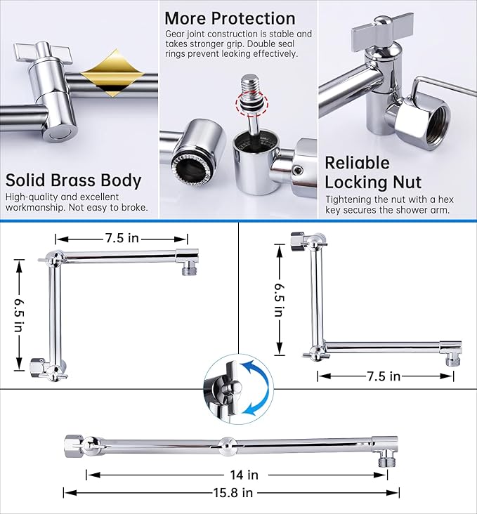 G-Promise All Metal 14 Inches Rainfall Shower Head with Handheld Spray Combo, 3 Settings Diverter, Adjustable Extension Arm with Lock Joints, 71 Inches Stainless Steel Hose (Chrome)
