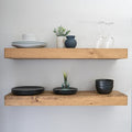 Urbandi Modern Floating Shelves 3 Inches Thick for Wall, Wide Shelves for Kitchen, Living Room, Bedroom, and Bathroom, Natural Pine Wood, Rustic Wooden Shelf, (Set of 2) (Aged Oak, 48Lx3Hx8D)