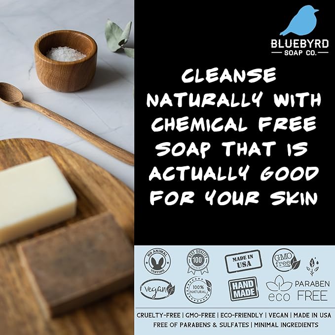 Bluebyrd Mint Bar Soap 5 Pack - Exfoliating Handmade Soap w/Dry Mint Leaves - All Natural for Men - Face & Body: Eucalyptus, Spearmint, Peppermint (Mint)