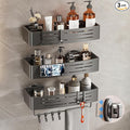 Voldra Shower Caddy Suction Cup, 3 Pack Shower Shelves for Inside Shower No Drilling, Aluminum Suction Showers Organizer with Towel Bar & Hooks Removable Bathroom Shelf Storage Rack(Gray)