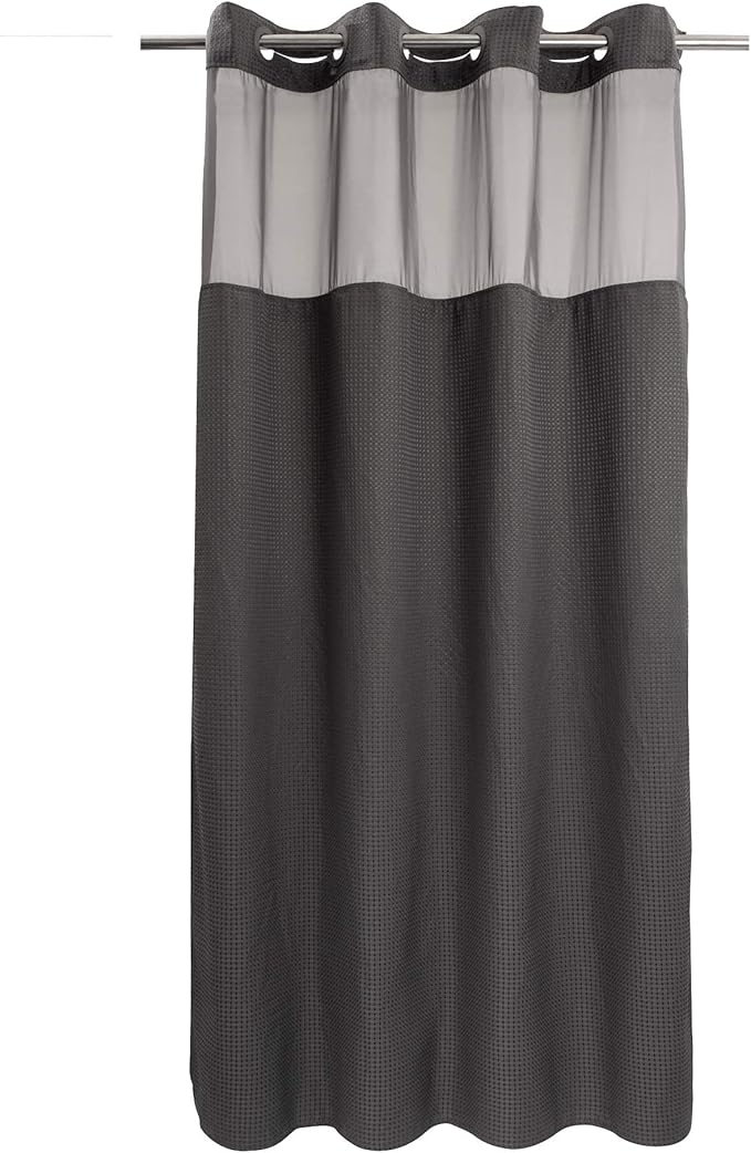 River Dream Heavyweight No Hooks Required Dotted Waffle Weave Shower Curtain with Snap in Liner -Stall 54W x 80H,Hotel Grade,Spa Like Bath Curtain,Graphite Grey