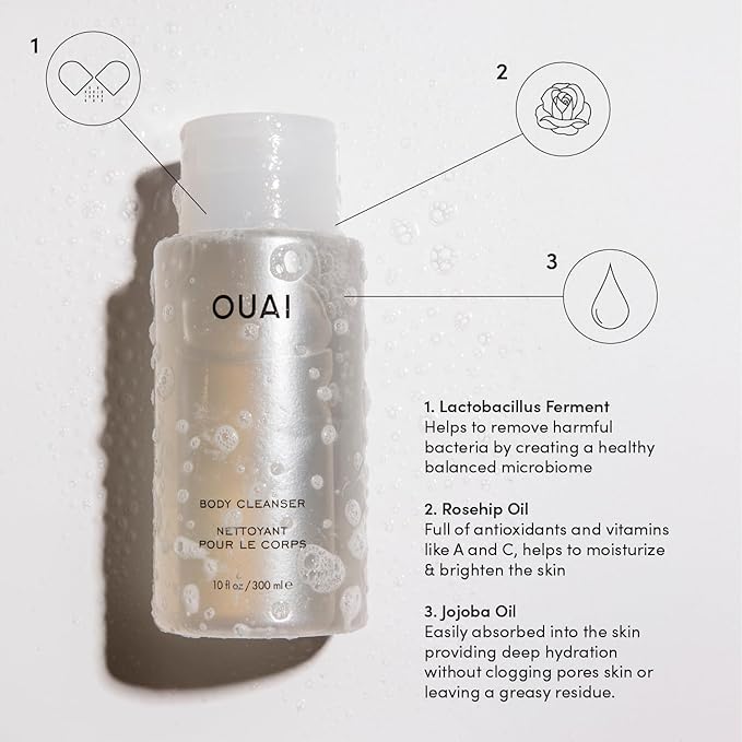 OUAI Body Cleanser, Dean Street - Foaming Body Wash with Jojoba Oil and Rosehip Oil to Hydrate, Nurture, Balance and Soften Skin - Paraben, Phthalate and Sulfate Free Skin Care Products (10 Fl Oz)