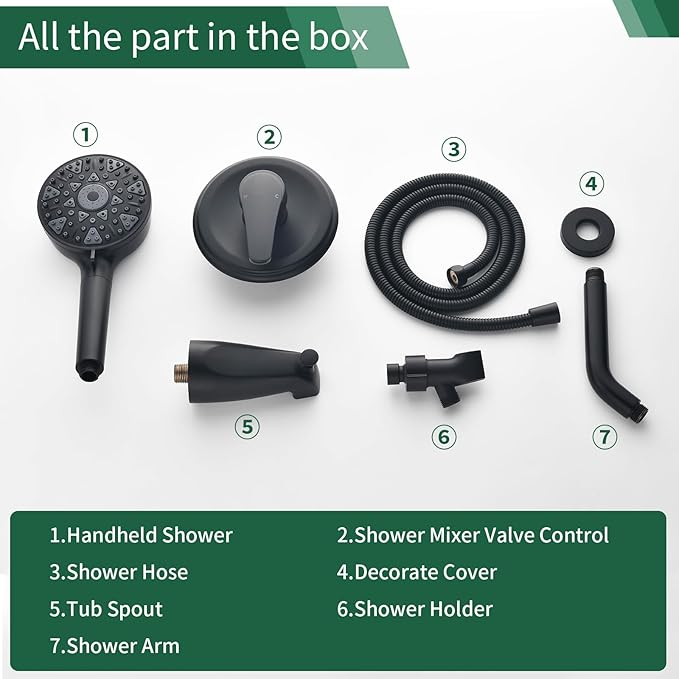 Shower Faucet Set with Tub Spout Tub and Shower Faucet Set Complete with Handheld Shower Head Shower Combo Set Shower System with Tub Spout Tub and Shower Trim Kit Matte Black