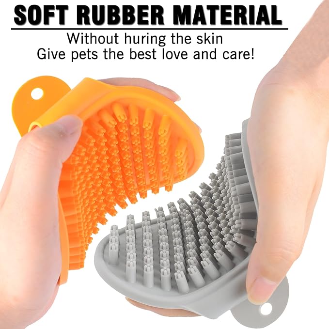 Dog Bath Brush, 2 Pcs Short Hair Grooming Brush for Dogs & Cats - Soothing Massage Rubber Bristles Curry Comb with Adjustable Handle