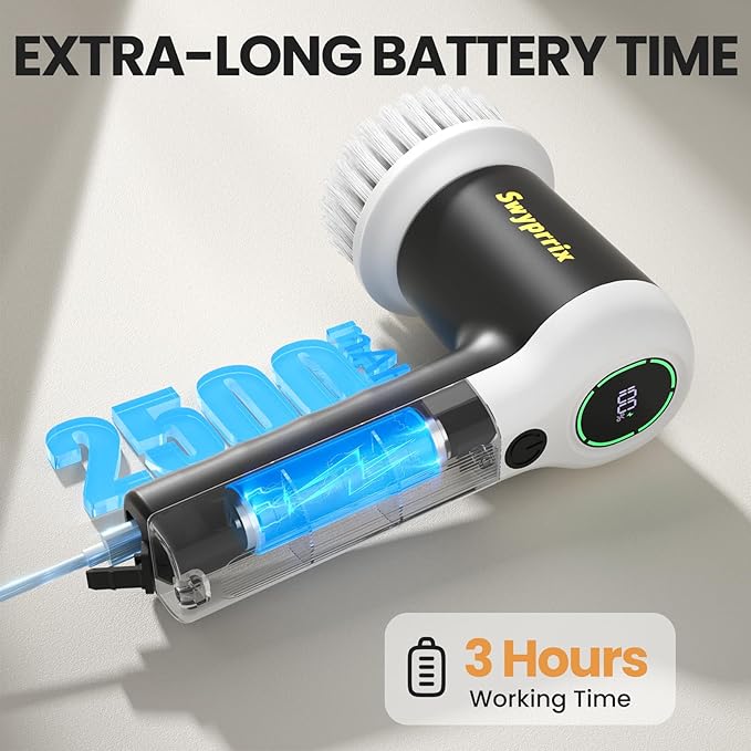 Electric Bathroom Cleaning Brush, Cordless Spin Scrubber Full Body Waterproof IPX7 with 6 Replaceable Brush Heads for Bathtub/Kitchen/Window/Home Cleaning -SD-CTB02