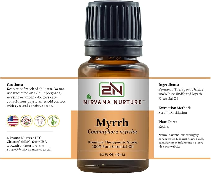 Myrrh Essential Oil 100% Pure Premium Therapeutic Grade, Undiluted - Aromatherapy Diffuser for Calm and Relaxation, Skin Care, Hair Care