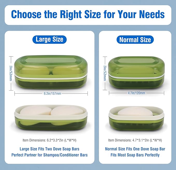 Soap Holder - Portable Travel Soap Case with Draining Layer - Perfect for Bathroom, Gym, Camping, Traveling (Green)