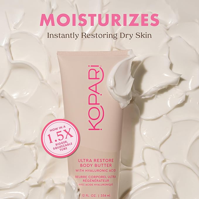 Kopari Jumbo Ultra Restore Body Butter, Whipped Lightweight Formula, Hyaluronic Acid & Mango Seed Butter, Deep & Long-Lasting Moisture, Coconut 12 oz