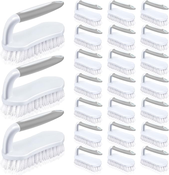 Lallisa 24 Pcs Scrub Brush for Cleaning with Handle Comfortable to Grip Heavy-Duty Flexible Stiff Bristles Scrubber Brushes Bulk for Shower Bathroom Carpet Kitchen Floor Tiles (Gray)