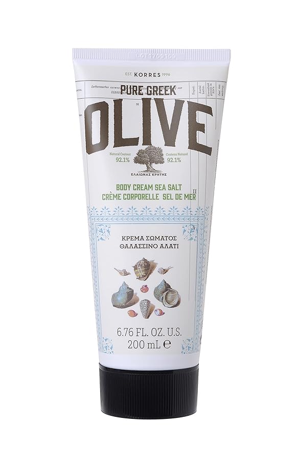 KORRES Olive Body Lotion for Dry Skin, Moisturizer Cream with Vitamin E, Aloe and Pure Greek Olive Oil for Body Care, Hydrating and Nourishing for Smooth, Supple Skin, Sea Salt Scented, 6.76 fl oz