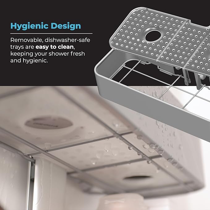 Rust Resistant Hygienic Shower Caddy – Hanging Bathroom Organizer with Adjustable Shelves, Easy Clean Trays & Magnetic Hooks for DIY Remodels & Shower Niches - Graphite