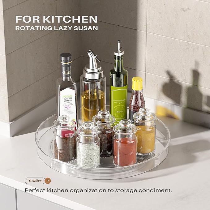4 Pack Clear Lazy Susan Organizer, 11in Rotating Turntable Organizer, Cabinet Turntable Organizer, Rotating Lazy Susan for Kitchen, Fridge, Bathroom, Vanity Countertop
