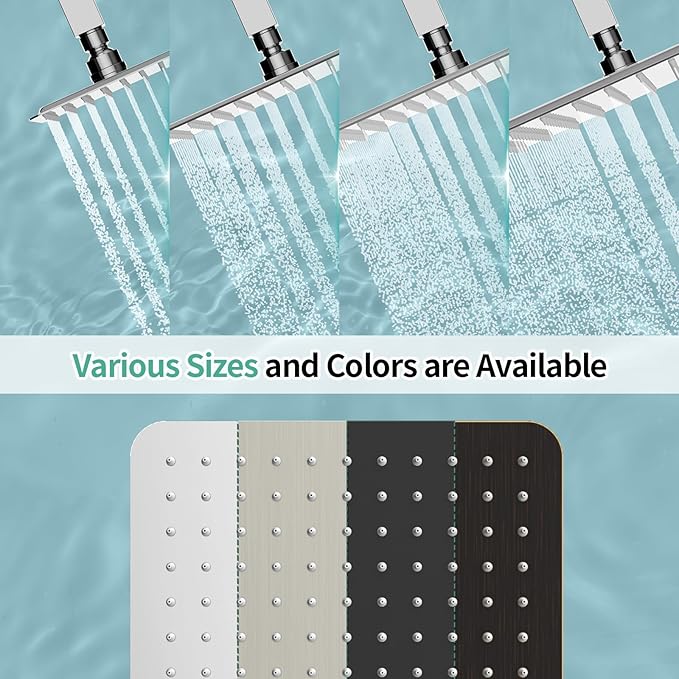 SR SUN RISE Luxury 10 Inch Large Square Stainless Steel Shower Head High Pressure Rainfall Showerhead Ultra Thin Water Saving Polished Chrome