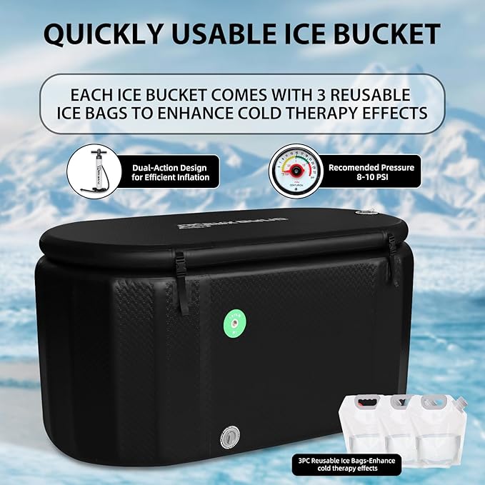 Ice Bath Tub,Inflatable Cold Plunge Tub, Water Chiller Compatible, 237.8Gallon Portable Ice Plunge Tub for Athletes, Adult Ice Bath Enthusiasts (Classic Black-Pro)