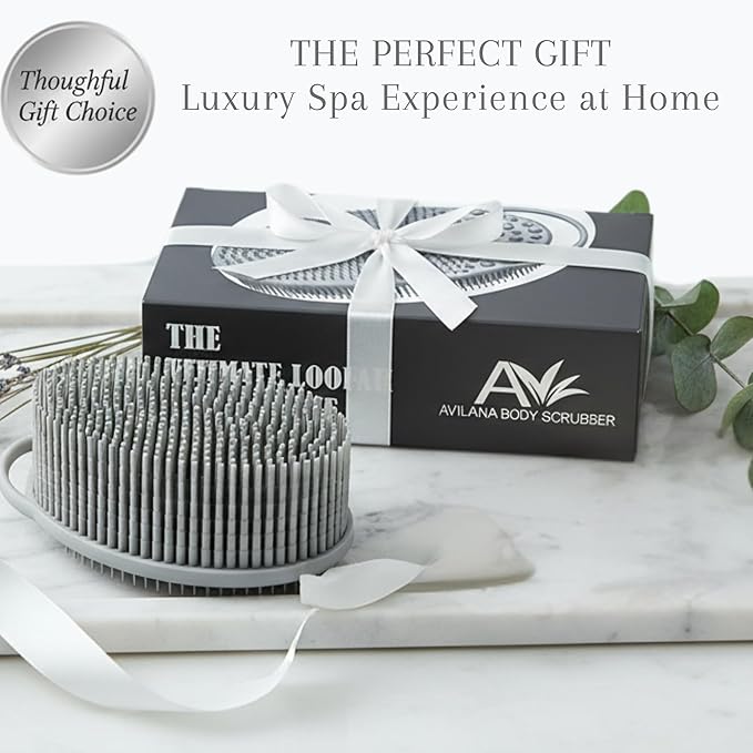 Exfoliating Body Scrubber Silicone - Textured Back Scrubber Shower Brush - Avilana Bath Loofah Alternative Dual Sided - Gentle Smoothing Body Wash Tool Rough Skin - Gift Women Men
