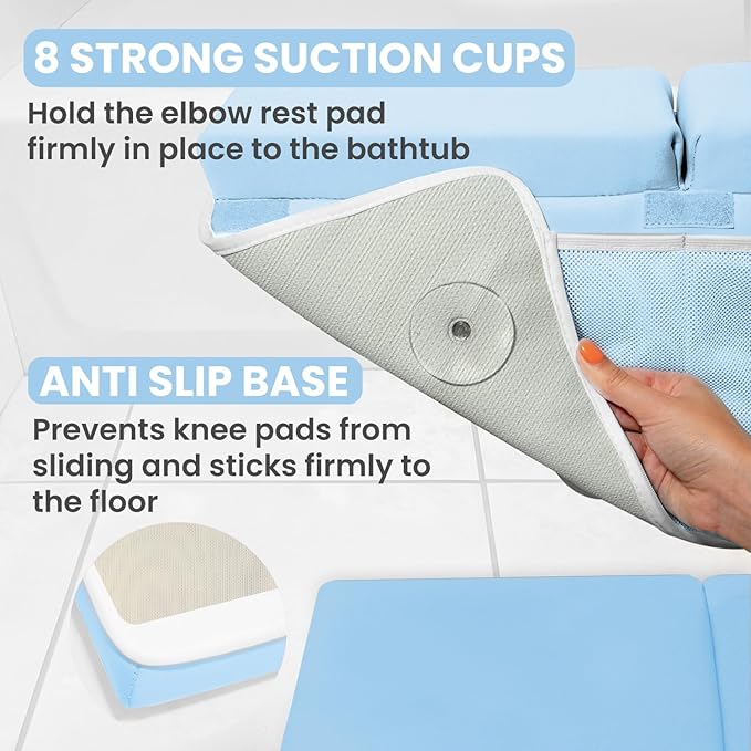 Bath Kneeler and Elbow Rest Pad Set, Premium Gift for Expecting Moms, Non-Slip Thick Kneeling Pad, Knee Saver with Toy Organizer (Large, Blue)