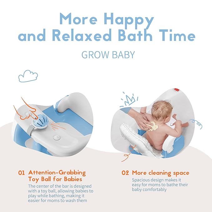BabyBond Baby Bath Seat with Sitting & Lying 2 Modes, 3-Speed Adjustment, Powerful Suction Cups, Infant Bathtub Chair with Soft and Comfortable Towel, Folding and Hanging