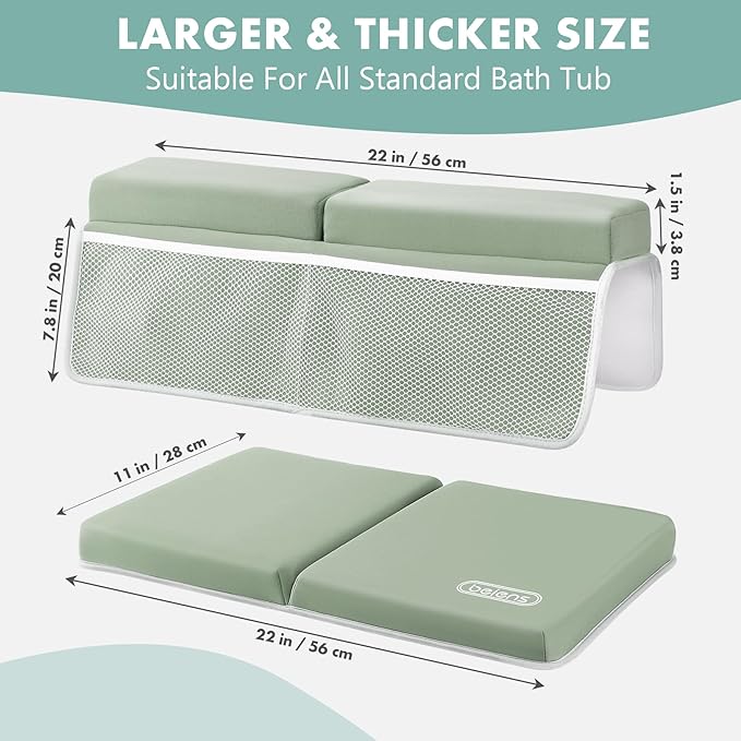 beiens Bath Kneeler and Elbow Rest Pad Set - 1.5'' Comfortable Thick Baby Bath Kneeler Pads, Quick Dry Soft Kneeling Pad for Baby Bath Time, Non-Slip Knee& Arm Support Bathtub Mat with Toys Organizer