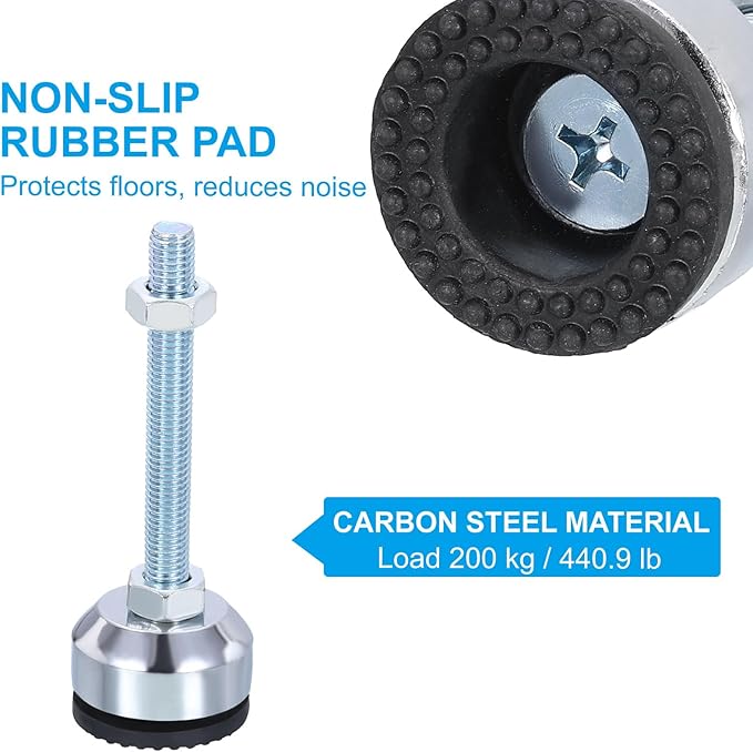 PATIKIL Furniture Leveling Feet 1.6" Dia Base M10 Thread, 4 Pcs Carbon Steel Adjustable Threaded Furniture Levelers Screw on Leg Leveler with Pads for Desk Chair, Black