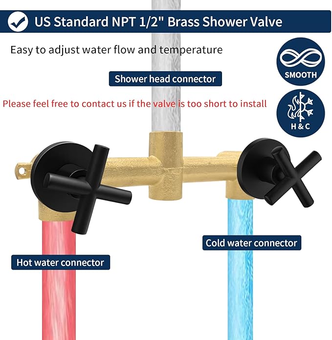 2 Handle Shower Faucet Shower System Complete 2 in 1 Shower Combo Set with Handheld Showerhead Shower Trim Kit Wall Mounted Shower Fixtures Matte Black