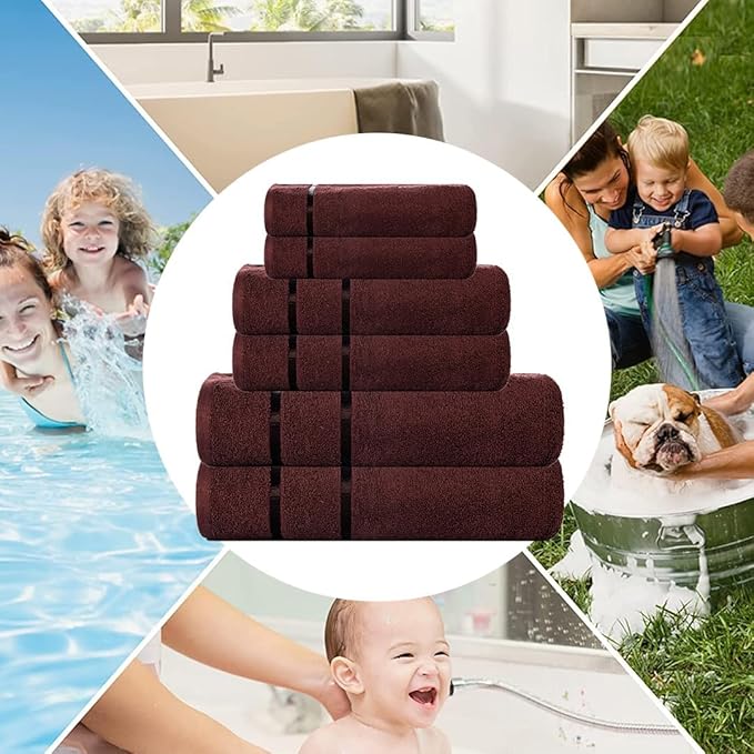 CASA COPENHAGEN Eternal 6 Pieces Towel Set- Brown, 500 GSM 2 Bath Towel 2 Hand Towel 2 Washcloth, Designed in Denmark Made of Soft Egyptian Cotton for Bathroom, Kitchen & Shower